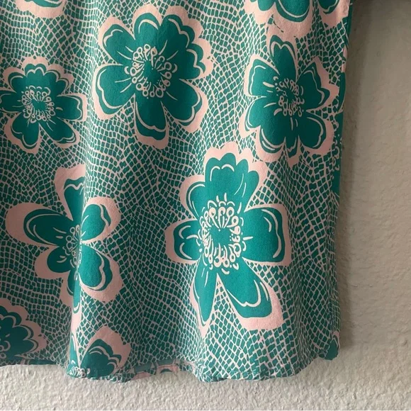 Emily Wonder Floral Blouse Womens S Green Hibiscus Checkered Flared Sleeves Boho - Picture 5 of 10